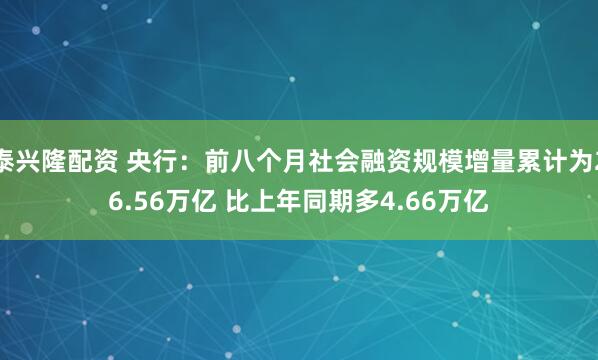 泰兴隆配资 央行：前八个月社会融资规模增量累计为26.56万亿 比上年同期多4.66万亿